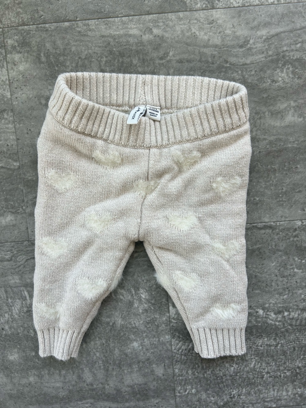 Janie and Jack Cream Knit Heart Accent Pants